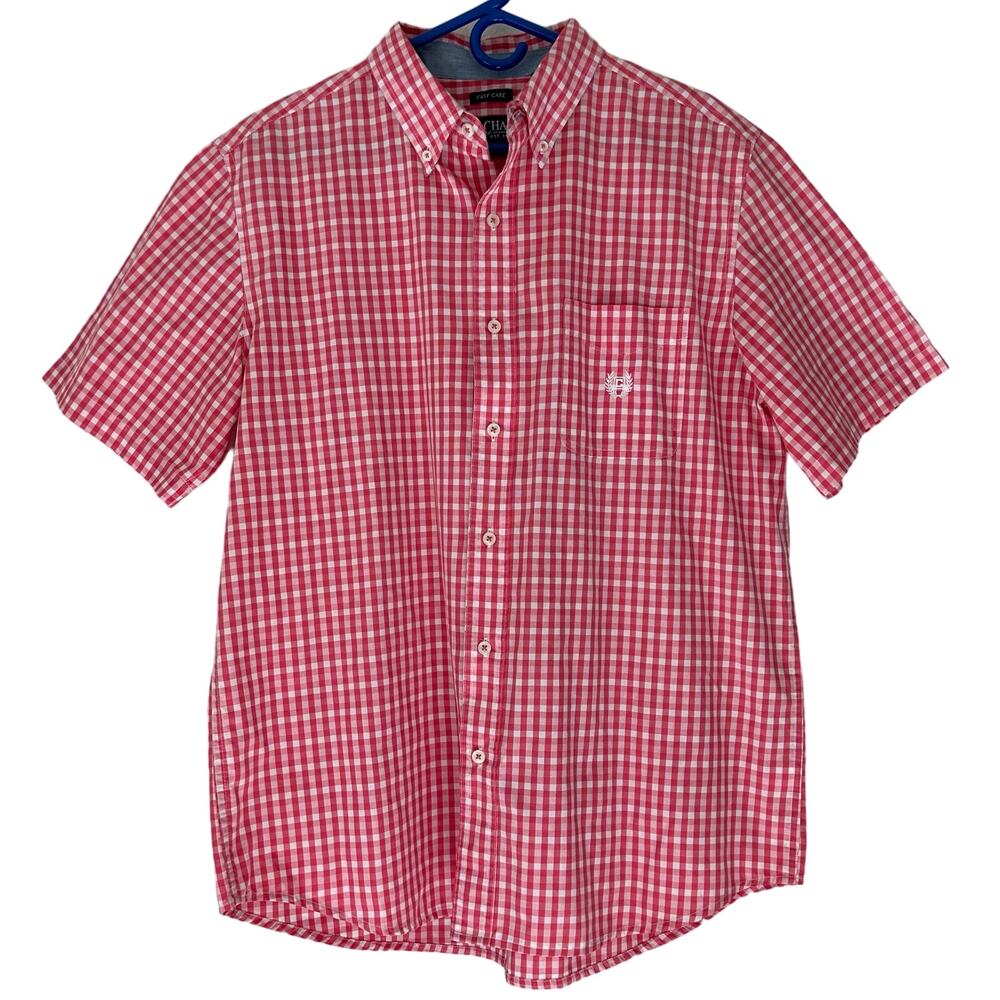 Vintage Chaps Ralph Lauren Red White Gingham Short Sleeve Button Shirt preppy L